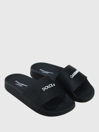 Чёрные шлепанцы DOLCE&GABBANA KIDS: фото 1 - Invogue