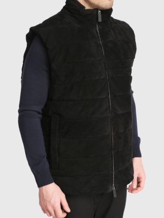 Чёрный жилет кожа BOSS: фото 2 - Invogue