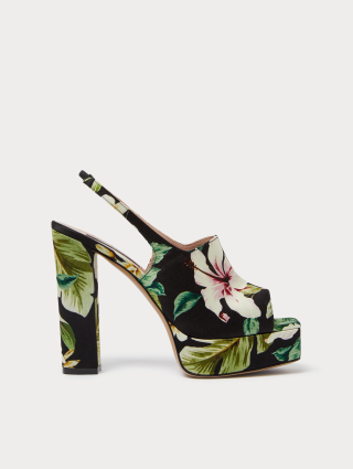 Босоніжки Marina Rinaldi атласні з квітковим візерунком: фото - Invogue