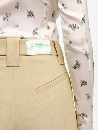 Бежеві брюки Ganni саржеві: фото 4 - Invogue