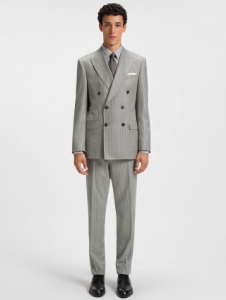 Серебристые брюки BOSS из шерсти: фото 1 - Invogue