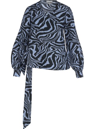Синяя блуза GANNI: фото 5 - Invogue