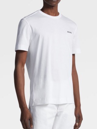 Базова біла футболка  Zegna з бавовни з емблемою на груді: фото 1 - Invogue