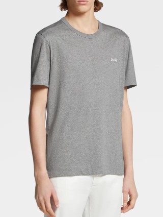 Серая базовая футболка Zegna из хлопкового трикотажа с эмблемой: фото 1 - Invogue