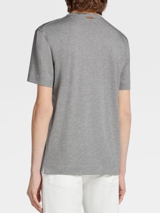 Серая базовая футболка Zegna из хлопкового трикотажа с эмблемой: фото 2 - Invogue