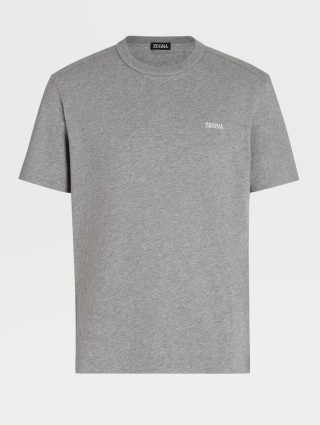Серая базовая футболка Zegna из хлопкового трикотажа с эмблемой: фото - Invogue