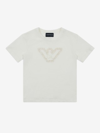 Белая футболка Emporio Armani с цветочным логотипом: фото - Invogue