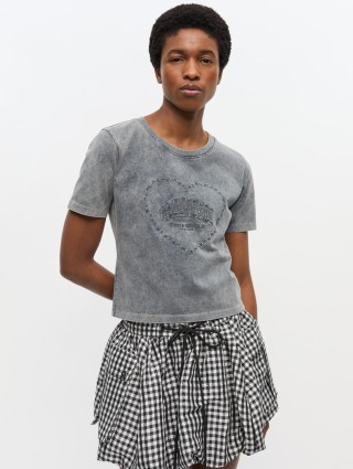 Серая футболка GANNI из хлопка: фото 2 - Invogue