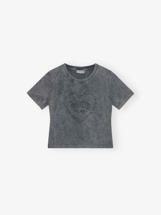 Серая футболка GANNI из хлопка: фото - Invogue