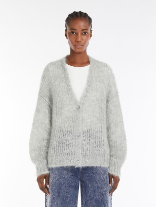 Светло-серый кардиган WEEKEND MAX MARA из мохеровой пряжи: фото 2 - Invogue