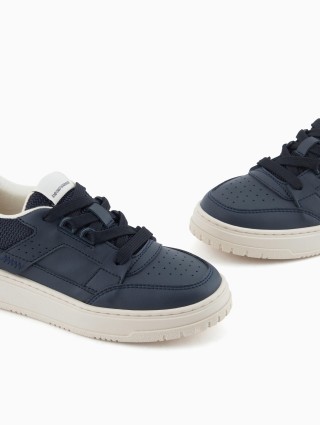 Тёмно-синие кеды EMPORIO ARMANI KIDS из кожи: фото 2 - Invogue