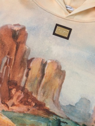 Бежеве худі DOLCE&GABBANA з принтом та металевою пластиною з логотипом: фото 2 - Invogue