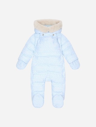 Голубой зимний комбинезон DOLCE&GABBANA стеганый с капюшоном: фото - Invogue