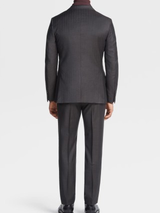 Темно-коричневий костюм в тонку смужку Zegna з вовни: фото 2 - Invogue