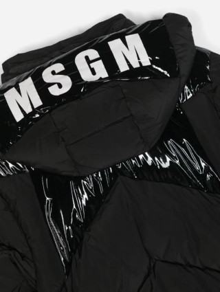 Чорна куртка-пуховик MSGM Kids з логотипом: фото 2 - Invogue