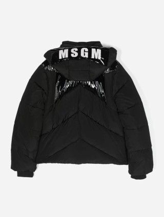 Чорна куртка-пуховик MSGM Kids з логотипом: фото 1 - Invogue