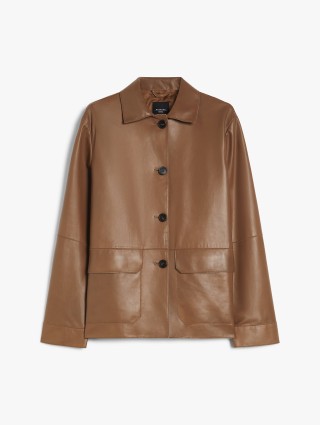 Коричнева куртка Weekend Max Mara зі шкіри наппа: фото - Invogue