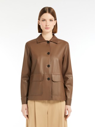 Коричнева куртка Weekend Max Mara зі шкіри наппа: фото 2 - Invogue