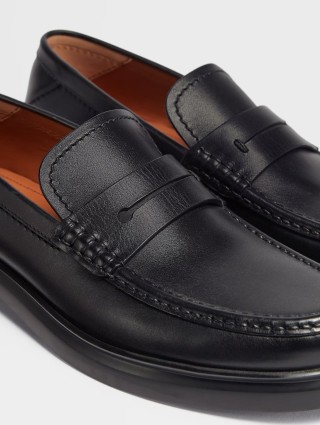 Чорні лофери Zegna X-Lite з полірованої вручну шкіри: фото 3 - Invogue