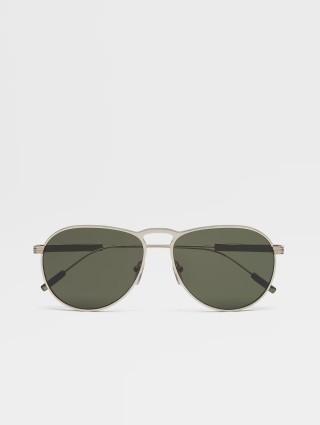 Сонцезахисні окуляри-краплі Zegna з зеленими лінзами в металевій оправі: фото - Invogue