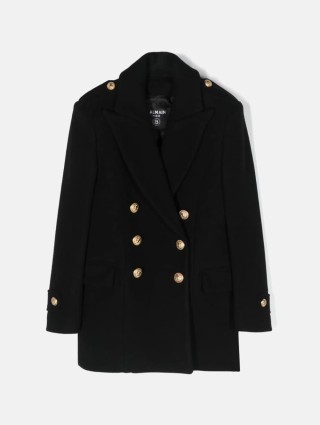 Різнокольорове двобортне пальто BALMAIN KIDS: фото - Invogue