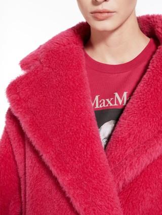 Малинове пальто Teddy oversize Max Mara з бленду альпаки та шовку: фото 3 - Invogue