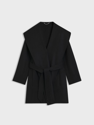 Черное пальто BOSS из шерсти: фото - Invogue