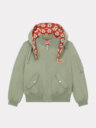 Зеленая короткая парка KENZO со съемным капюшоном: фото - Invogue