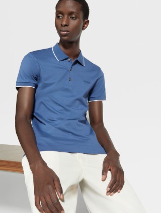 Синее поло ZEGNA с логотипом: фото 4 - Invogue