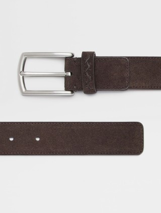 Коричневый замшевый ремень ZEGNA: фото 2 - Invogue