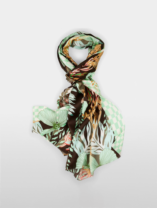 Темно-коричневый шарф MARC CAIN с цветочным принтом: фото - Invogue