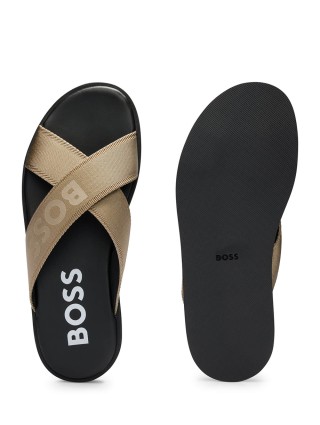 Бежевые шлепанцы BOSS: фото 3 - Invogue