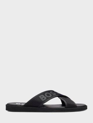 Чёрные шлепанцы BOSS: фото - Invogue
