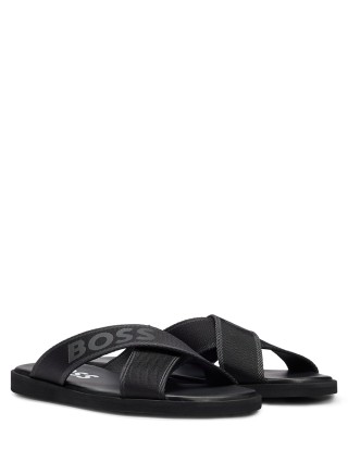 Чёрные шлепанцы BOSS: фото 1 - Invogue