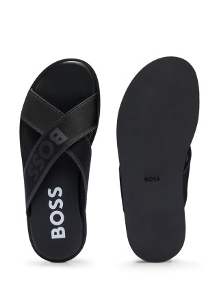 Чёрные шлепанцы BOSS: фото 2 - Invogue