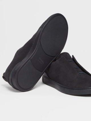 Темно-сині снікерси Zegna з замші Triple Stich™: фото 2 - Invogue