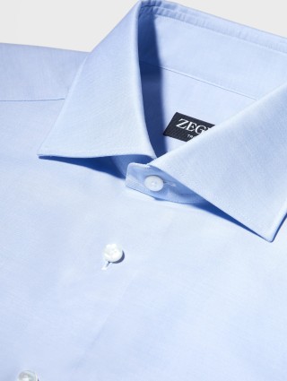 Світло-блакитна сорочка Zegna з бавовни с технологією Trofeo™: фото 3 - Invogue