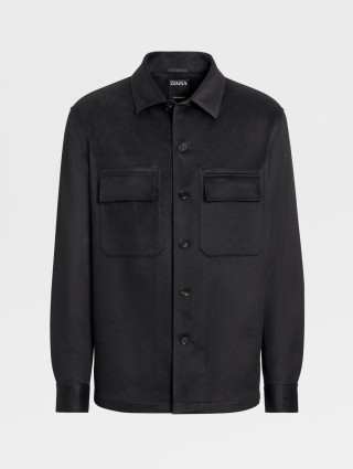 Черная рубашка Zegna из кашемира с нагрудными карманами: фото - Invogue