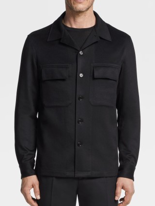 Черная рубашка Zegna из кашемира с нагрудными карманами: фото 1 - Invogue