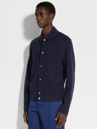 Темно-синяя рубашка ZEGNA из бленда шерсти: фото 1 - Invogue