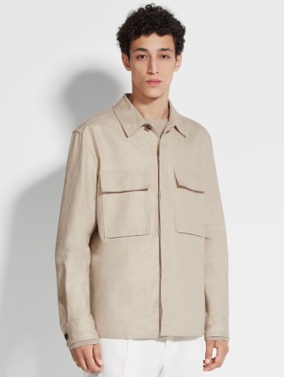 Светло-бежевая рубашка ZEGNA с накладными карманами: фото 1 - Invogue