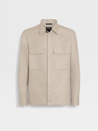 Светло-бежевая рубашка ZEGNA с накладными карманами: фото - Invogue