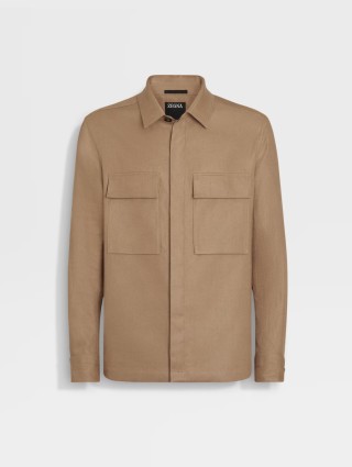 Темно-бежевая рубашка ZEGNA с накладными карманами: фото - Invogue