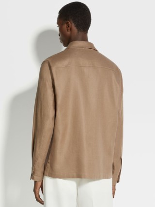Темно-бежевая рубашка ZEGNA с накладными карманами: фото 2 - Invogue