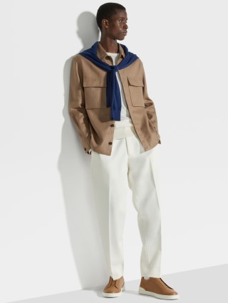 Темно-бежевая рубашка ZEGNA с накладными карманами: фото 4 - Invogue