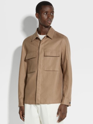 Темно-бежевая рубашка ZEGNA с накладными карманами: фото 1 - Invogue