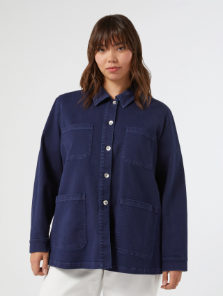 Синяя рубашка Marina Rinaldi джинсовая: фото 2 - Invogue