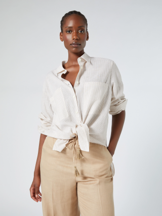 Сорочка у смужку Marina Rinaldi з бавовни та льону: фото 3 - Invogue