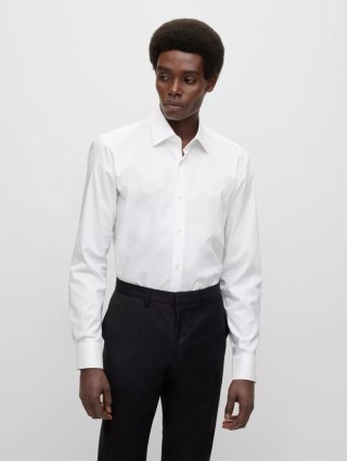 Белая рубашка BOSS из хлопкового поплина: фото 2 - Invogue