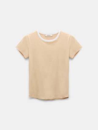 Бежевая футболка DOROTHEE SCHUMACHER из эластичного хлопка: фото - Invogue